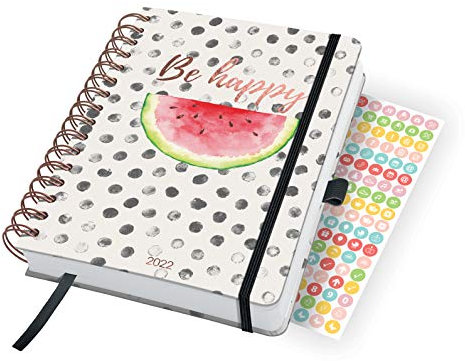 SIGEL J2601 Spiral-Kalender und Bullet Journal Jolie 2022 - Watermelon - 120 g/m² - ca. A5 - Hardcover - 240 Seiten , inkl. Sticker - FSC-zertifiziert