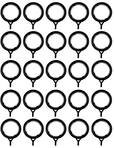 AXLIZER 25PCS Plastic Curtain Rings for Curtains and Rods Built-in Nanoscale Silencing Ring, Inner Diameter 35 mm (Black)