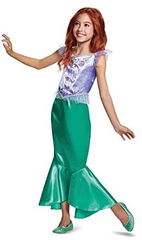 Disney officiella klassiska Ariel-kostym, liten sjöjungfrudräkt barn, sjöjungfruklänning för flickor, Ariel utklädning för flickor fiskkläder, kostymer för flickor M