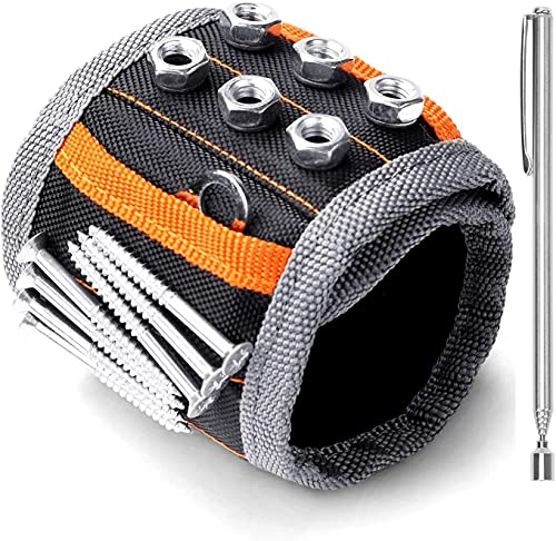 BRIMIX Verstellbares Magnetarmband + Kehrschaufel für Handgelenke, 15 leistungsstarke Magnete, zum Tragen von Schrauben, Werkzeugen, Nägeln, Bohrern, Nägeln, Herren und Damen