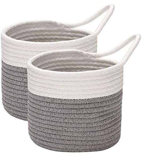 Tubayia 2pcs Hängekörbe mit Griff Wandkorb Gewebter Wandhängekorb für Pflanzen Blumen Organisieren (Grau)
