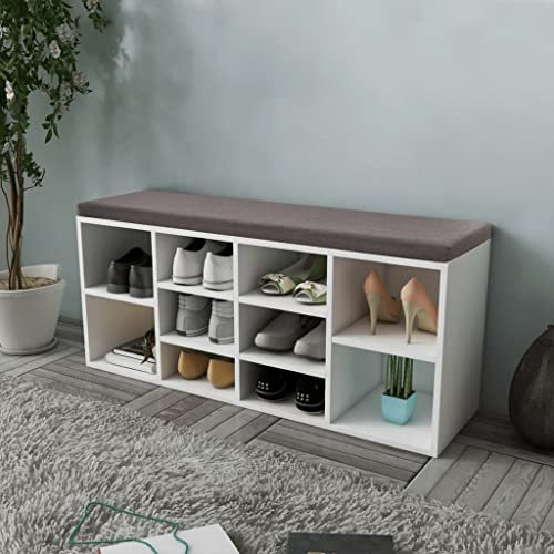 INLIFE Schuhschrank Schuhbank Sitzbank 10 Fächer weiß