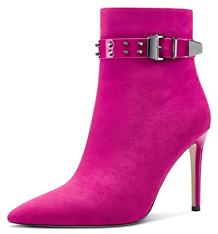 Aachcol Damen Niete Stiefeletten Stiletto Hoher High Absatz Heel Spitze Zehenkappe Reißverschluss Klassisch 10 CM