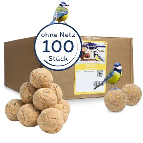 Lyra Pet® 100 STK. Basic Meisenknödel ohne Netz à 90 g = 9 kg Vogelfutter | Energielieferant für Wildvögel - Mineralstoffreiches Wildvogelfutter für das ganze Jahr - Fetthaltig & Nährstoffreich