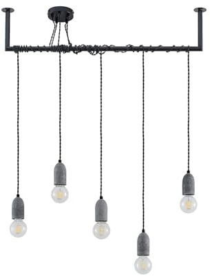 Lindby Beton Pendelleuchte Doravio (Vintage, Industriell) in Schwarz aus Metall (5 flammig E27) - Deckenlampe Esstischlampe Hängelampe Hängeleuchte Wohnzimmerleuchte