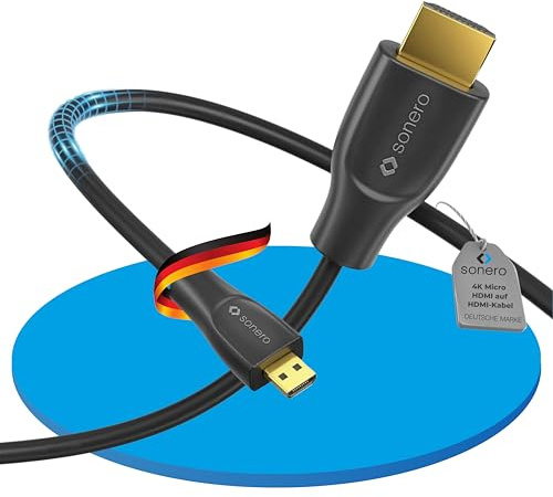 Sonero® 4K Micro HDMI auf HDMI-Kabel, Premium High Speed, 4K 30Hz, Micro HDMI Stecker auf HDMI Stecker, vergoldete Kontakte, zweifache Abschirmung, PVC-Mantel, 3,00m