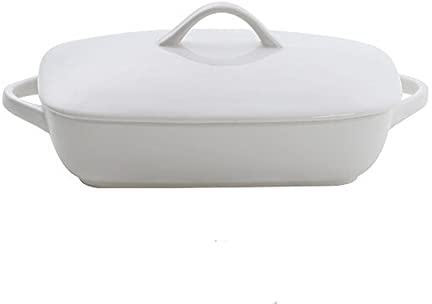 LUCBEI Baking Dish Rectangular Bakeware Dish with Lid, Casserole Dish, Ceramic Bakeware with Cover, Baking Pan for Lasagne, Pie, Casserole and Tapas Lasagna Pans (Color : White)