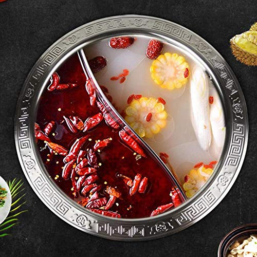 Casserole Hot Pot 28CM Acier Inoxydable Séparateur 2 Pièces Double Poignée Cuisinière Facile à Nettoyer, Compatible Cuisinière à Induction Gaz Électrique