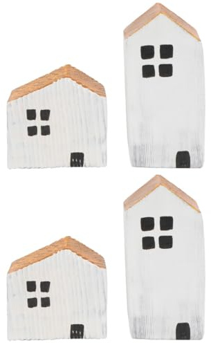 Alasum Wooden House Decor Set of 2, Small House Shape Desktop Ornament for Children's Room, White, 3.14 X 3.14 X 1.57 Inch, Synthetic Material