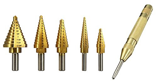 ISTOVO 6 piezas 1/4 3/8 pulgadas HSS ranura recta taladro de paso taladro de paso multifuncional con ranuras Juego de herramientas de perforación de núcleo de metal de madera recubiertas de titanio