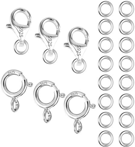Sterling silver 925 kedjelås smyckeslås, 26 delar halsbandskoppling armbandslås hoppringar 5 mm smyckesring hummerlås fjäderspänne tillbehör för smyckestillverkning