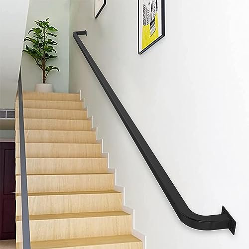 Pasamanos Negro para escaleras de Interior y Exterior, pasamanos de Escalera con Soportes de Pared de Hierro Forjado y Tornillos de Metal, pasamanos de 1m 1.5m 2m 2.5m 3m barandilla de Escalera (Size
