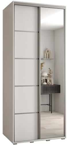 ABIKSMEBLE Armoire Davos 5 avec Porte Coulissante et Miroir - Dressing pour Chambre Adulte - Penderie Vêtements - Garde-Robe - Placard - 2 Portes - Closet
