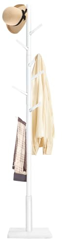 YheenLf Garderobenständer Weiß, Kleiderständer holz, Kleiderstange für Kleidung, Hüte, Jackenständer für Eingang, Wohnzimmer, 8 Haken, 3 verstellbare Höhen, 30x30x180cm