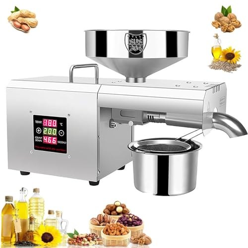 PAHION Automatische Ölpresse Maschine Mit LCD-Touch-Steuerung Kommerziell Kalt- / Heißnussöl-Extraktor Elektrische Ölpresse Maschine Rostfreier Stahl Öl-Expeller Für Kokosnuss Castor Olive 610W