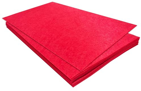 Jtnohx Filzstoff, Steifer Bastelfilz, Farbige Filz zum Basteln, 17,78×28,7cm 11 Pcs Filzplatten Quadrat für das Nähen (Rot)
