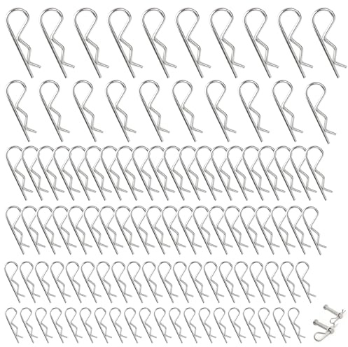 Ryaupy 100 pieces stainless steel cotter pins, R-clips, safety cotter pin, pin assortment, spring connector, trailer hitch splint for towing tractors, lawn mower (6 different sizes)