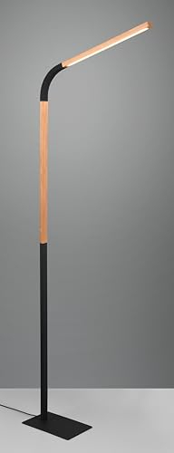 Trio Leuchten Stehleuchte Norris 445210132, Metall Schwarz matt, Holz naturbelassen, inkl. 11 Watt LED, Dimmer