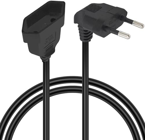 GELRHONR 90 Grad Strom Verlängerungskabel, 2.5A/250V, 2x0,75 mm² Rechtwinklig Verlängerungskabel für Typ-C-Eurostecker auf Typ-C Eurobuchse, Für TV PC Monitor Projektor Haushaltsgeräte-Schwarz