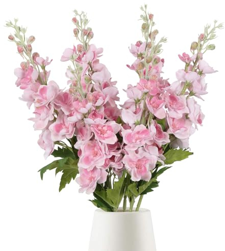 INSUNSIX 6PCS Pink Delphinium Artificial Flowers Real Touch Larkspur Silk Flowers Long Stem Artificial Flowers for Tall Vase Wedding Centerpieces for Tables Home Decor Indoor (Pink)