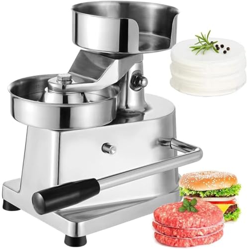 QYOEGSQ Commercial Hamburger Patty Maker,4/5/6 Manual Burger Forming Machine with 500pcs Burger Paper, Stainless Steel Hamburger Press Meat Patty Maker,for Patties, BBQ,(6)