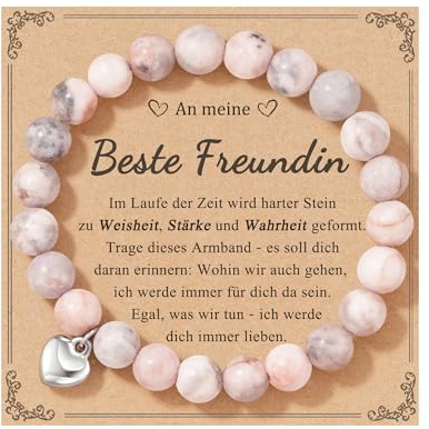POWWA Naturstein Armband mit Grußkarte, Schwester Freundin Geschenke auf Geburtstag Graduierung Weihnachten Neujahr