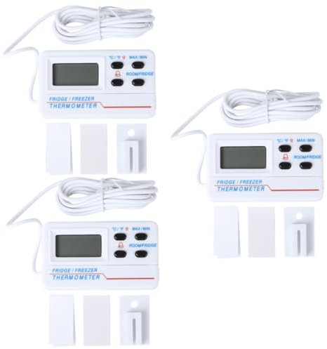 Garneck 3 Stk Innen- Und Außenthermometer Hoch- Und Tieftemperaturalarm Thermometer Für Kühlschrank Digitales Thermometer Außentemperaturanzeige Kühlschrankthermometer Weiß