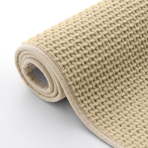 Homaxy Chenille Badezimmerteppich Badematte rutschfest - 60x90 cm, Beige | weich&bequem, gewebestruktur nimmt feuchtigkeit effizienter, rutschfeste rückseite, maschinenwaschbar, breite anwendung