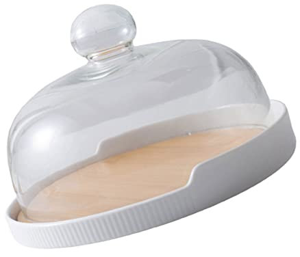 OFFSCH Plato Giratorio para Tartas Tapa para Tartas Tapa de Cristal Bandeja de Madera para Postres Hamburguesas