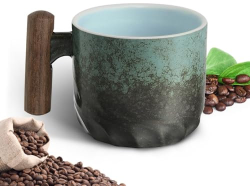Vicloon Tazze Espresso, 70ml Tazze da Caffè Espresso Ceramica Set da Collezione in Porcellana Tazza in Ceramica con Manico in legno per Tè Caffè Campeggio Tazzine da Caffè Impilabili per Natale Verde