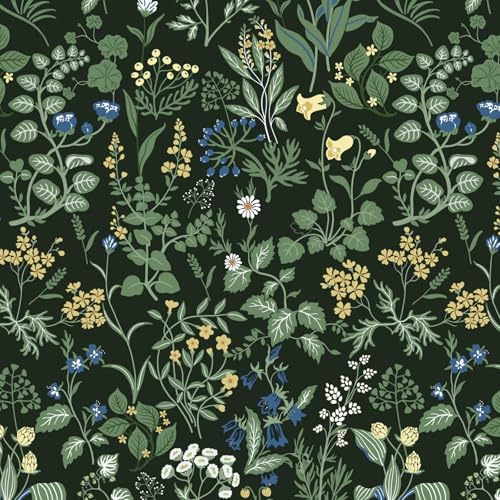 Fiula Selbstklebende Tapete Klebefolie Möbel Blumentapete 44x300CM Möbelfolie Selbstklebend Blätter Dekorfolie Küche Wassdicht DIY Wohnzimmer Schwarz Grün Peel and Stick Floral Wallpaper
