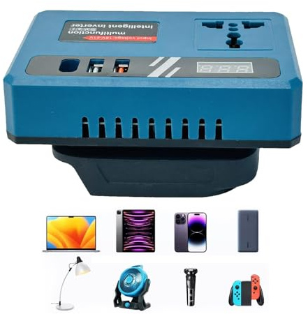 Onduleur d'alimentation extérieur, onduleur de puissance pour la batterie,DC 18V-21V à 220 V Convertisseur de puissance AC | Charger rapide, adaptateur intelligent avec 2 ports USB et 1 type-C pour la