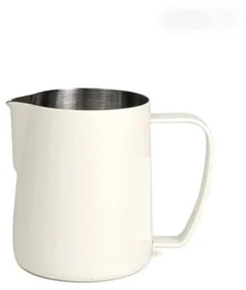 WENYOG Pot à Lait Tasse à café Latte en Acier Inoxydable 400ml/600ml, pichet à Lait à Double échelle, Bouche Pointue, Mousse de Lait, Tasse à Lait, Outil d'art Barista Latte(400ml,White)