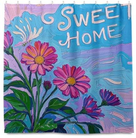 miaozhen Tenda da doccia impermeabile da 182 x 183 cm, con gancio, motivo floreale con margherite fortunate, in poliestere, lavabile, standard, per vasca da bagno, doccia, cortine para el ba?o
