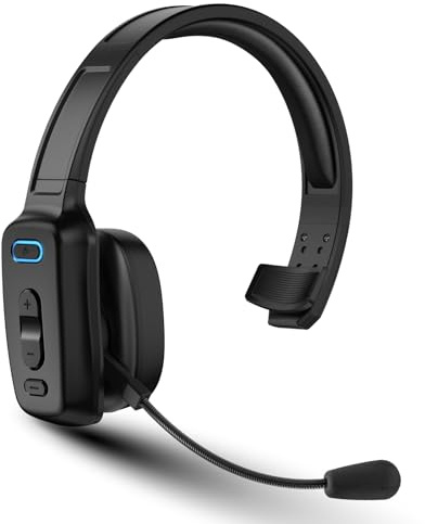 Bluetooth Headset, 60hrs AI Noise Canceling V5.2 Over Head Headphones, Single Ear Trucker Wireless Headset with Mic, Mute Button, Multipoint, for Phones PC Computer Truck Driver Office Work - Black