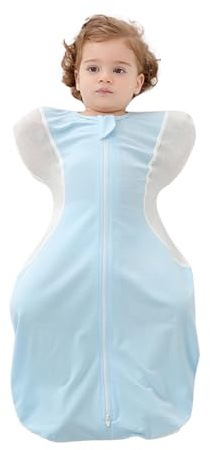 Pucksack Baby 0-9 Monate, Bio-Baumwolle Wickeldecke Übergangsschlafsack, Pucktuch Strampelsack, Wickeltuch mit Doppelreißverschluss für einfaches Windelwechseln (Blau, 6-9 Monate)