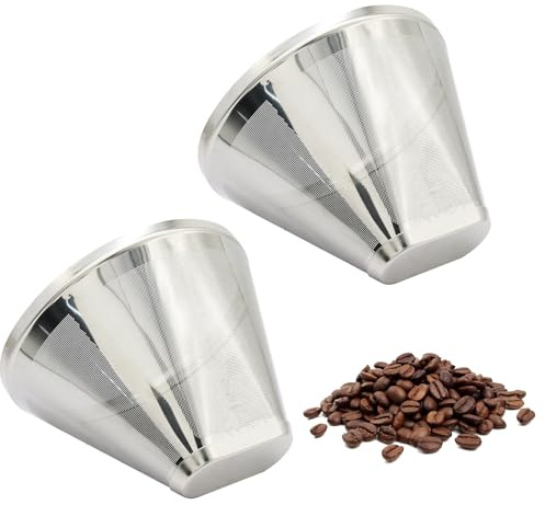 Moicstiy Reusable Cone Coffee Filters, 2 Pack Stainless Steel Replacement Filters for Coffee Maker & Coffee Bar Brewer, Durability Universal Fit Permanent Filter