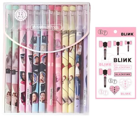 DEFGNOP Blackpink 12 Pen Set Merchandise Ballpoint Pen Set Kpop Accessories, Blackpink Merch Fan Item, with 1 Sticker, Gift Idea for Blackpink Fans