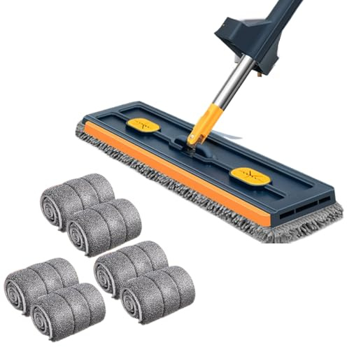 QUXVUIS Mocio piatto autosufficiente per la disidratazione con attrezzo per la pulizia del pavimento allargato gratuito, mocio piatto con attrezzo per pulizia della disidratazione, blu+6