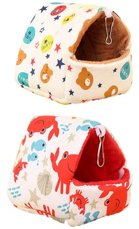 ELYIQI 2 Stück Meerschweinchen Bett, Kuschelhöhle Meerschweinchen, mit Sternen und Krabben Design, Weiches und Warmes Kleintierbett, Hamster und Andere Kleintiere, Einfach zu Reinigen