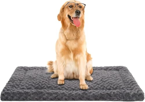 Exsnugy Waschbare Hundebettauflage, Ultraweich Hundematte, Hautfreundliche Hundematratze für Kleine bis Große Hunde, XL 106x71 cm, Dunkelgrau