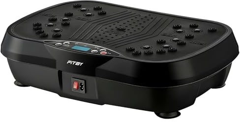 Fitby Piastra vibrante Fitness – Powerplate per la casa – 200 W – 120 livelli di velocità – 3 modalità di allenamento – Include fasce di resistenza e telecomando – Nero