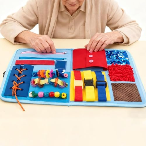 Couverture Sensorielle Fidget - Couverture d'Activité Thérapeutique pour Seniors | Outil Apaisant pour Alzheimer et Démence | Stimulation Tactile pourr Améliorer l'Humeur et la Motricité