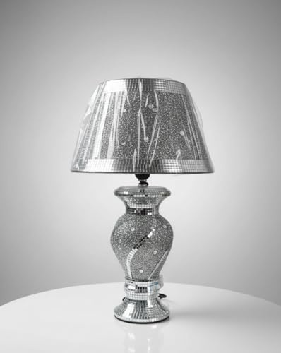 Bargain Brooz Silver Glitter Crushed Diamond Table Lamp with Spiral Shade | Luxury Crystal Bedside Lamp for Bedroom & Living Room Decor(BB-80)