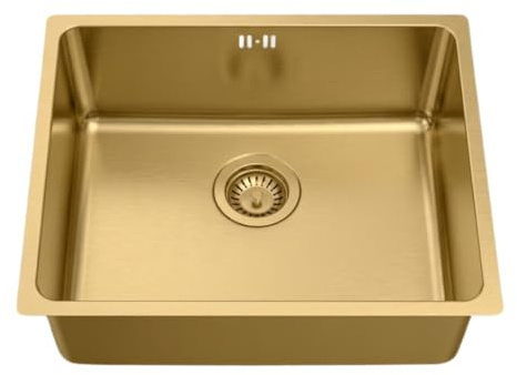 Essebagno Inoxa 1 fregadero solo acero inoxidable 54x44 oro cepillado
