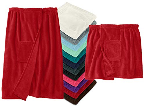 Kilt per sauna per uomo e donna in 2 misure morbido con chiusura in velcro design classico elegante lunghezza al ginocchio, bordeaux, Damen L/XL