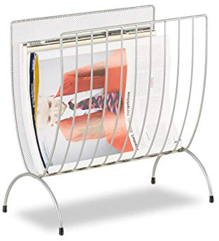 Relaxdays 10022511 Porte-revues en maille métal porte-journaux trieur en maille tressée HxlxP: 35 x 34 x 18 cm, argenté