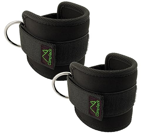 CampTeck U6831 D-Ring Ankle & Wrist Cuffs Neoprene Adjustable Strap for Gym Cable Machine Workouts, Glute Legs & Abdominal Exercises – Black, 1 Pair