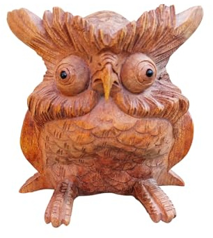 Windalf Garten Holzfigur Eule Rudy 20 cm Feng Shui Figur Weisheit Dekofigur Geschenk Handarbeit Holz