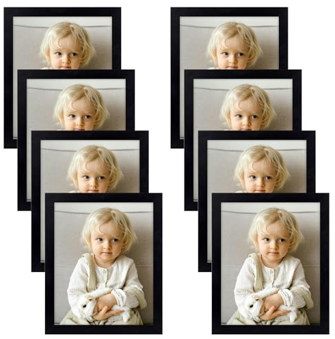 Golden State Art 8 x 10 Picture Frames Set of 8, Gallery Wall Frame Set Collage, Thin Tabletop Family Frame with Plastic Glass, Horizontal or Vertical Displays (8x10, Black, 8-Pack)